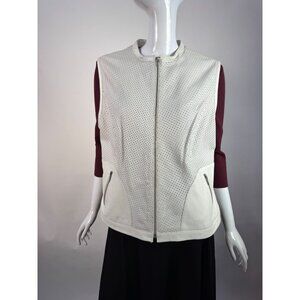 JDS Collection Womens Large White Lamb Leather Sleeveless Perforated Vest W/ Zip